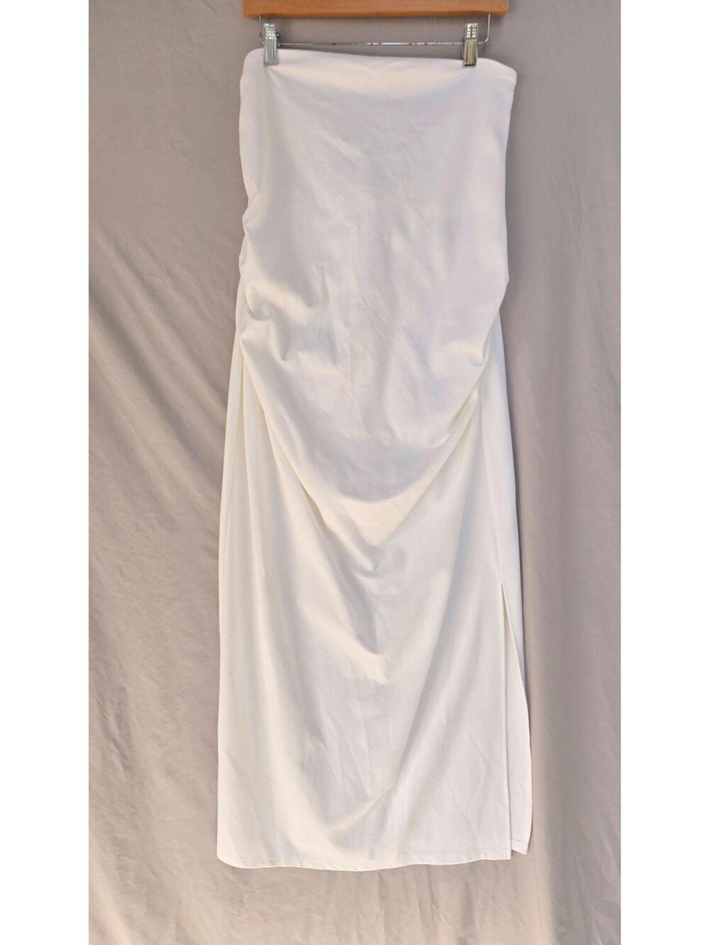 A New Day Dress Strapless Womens XXL White Ruched Jersey Midi Side Slit Stretch
